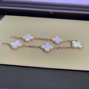 VCA Vintage Alhambra Pure 18K Yellow Gold 5 Motifs Bracelet with Mother of Pearl