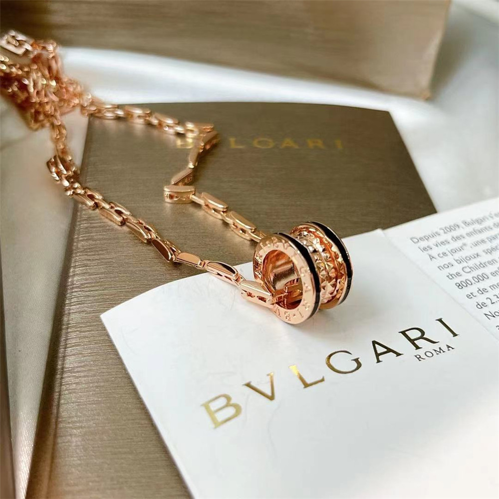BVLGARI B.zero1 18K Rose Gold Rock Pendant Necklace with Black