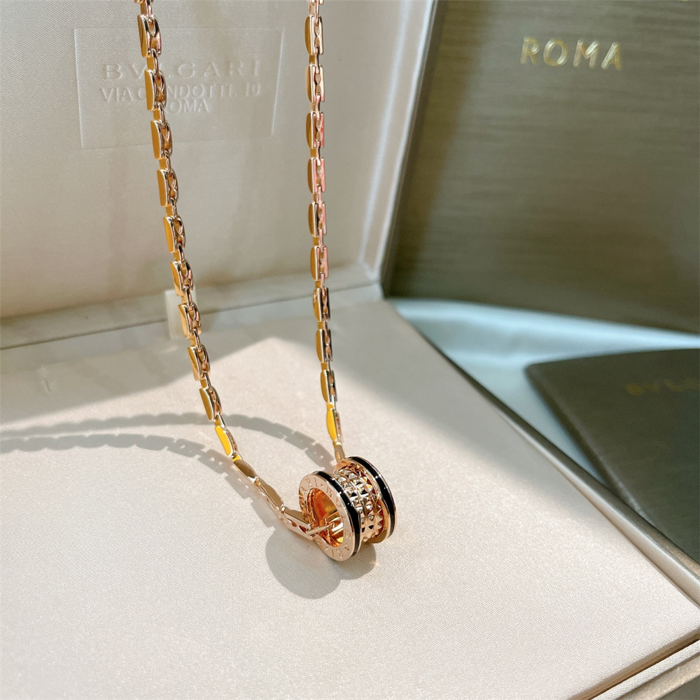 BVLGARI B.zero1 18K Rose Gold Rock Pendant Necklace with Black