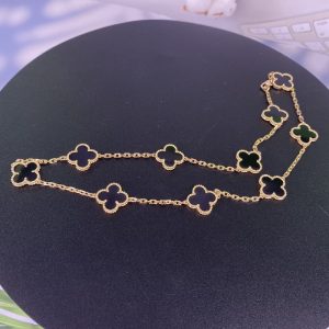 VCA Vintage Alhambra 18K Yellow Gold Necklace, 10 Motifs with Onyx