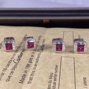 Heritage Pure 18K White Gold Shirt Studs with Rubies Diamonds