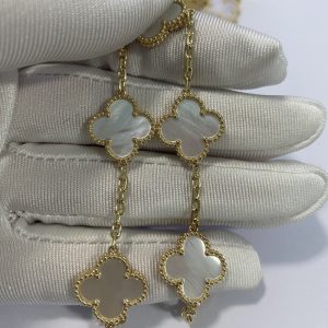 VCA Vintage Alhambra Solid 18K Yellow Gold Bracelet 5 Motif