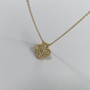 VCA Vintage Alhambra Solid 18K Yellow Gold Pendant Diamond