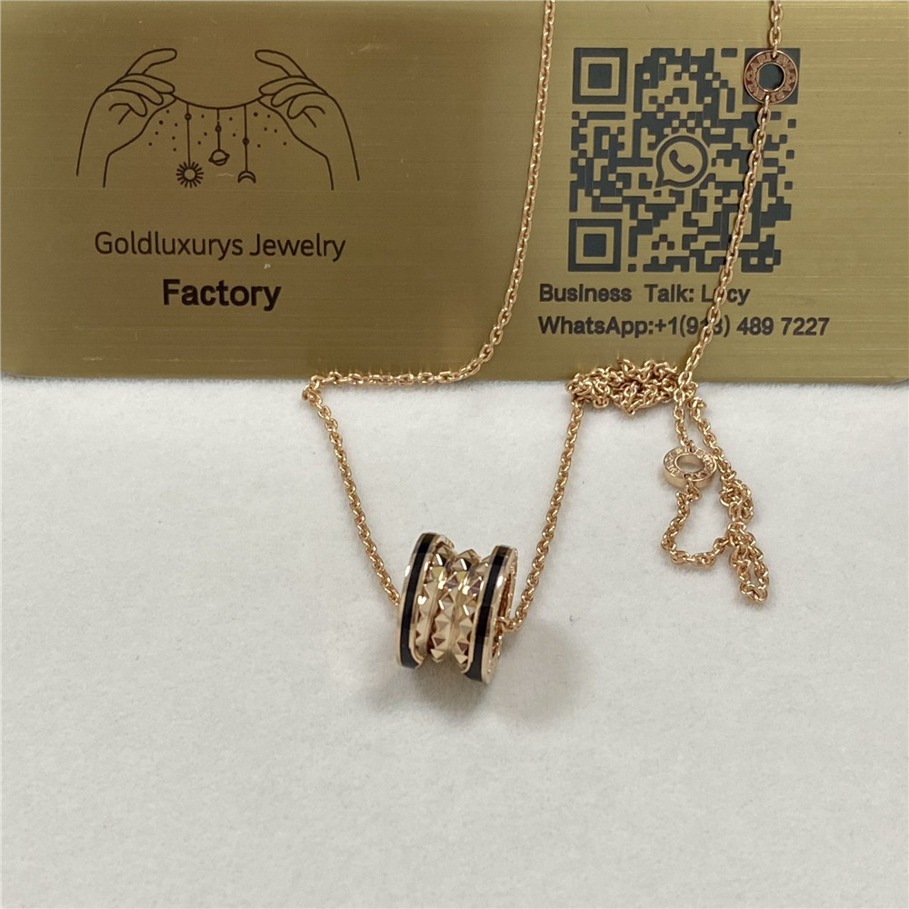 Bulgari B.zero1 Pendant Necklace 18K Rose Gold Studs and Black Ceramic 358350