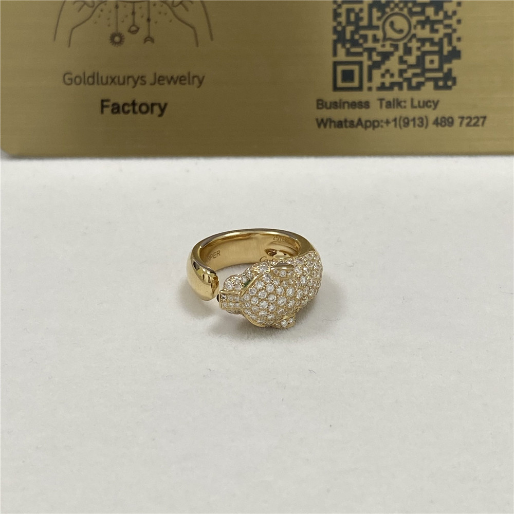 Replica Panthere De Cartier Ring 18K Yellow Gold Diamond Emerald Onyx N4225000