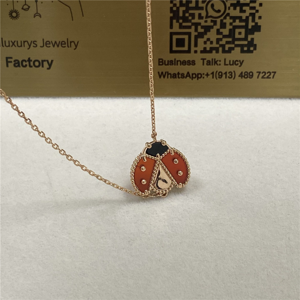 VCA Lucky Spring Pendant 18K Rose Gold Open Wings Ladybug