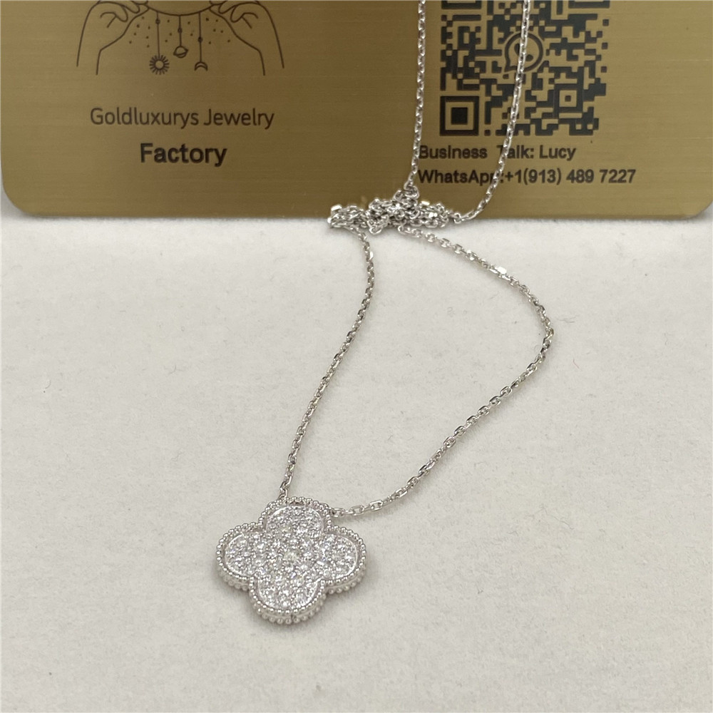 VCA Magic Alhambra Pendant 18K White Gold Diamond VCARN9MS00