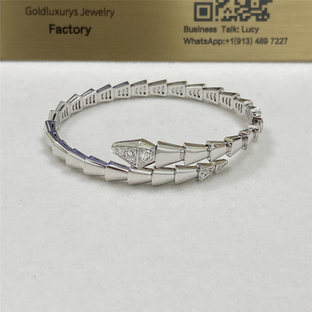 Bulgari Serpenti Viper Bracelet 18K White Gold Demi Pavé Diamonds 360702