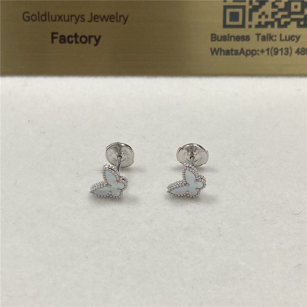 Cheap Price VCA Sweet Alhambra Butterfly Earstuds 18K White Gold Mother of Pearl VCARN5JM00
