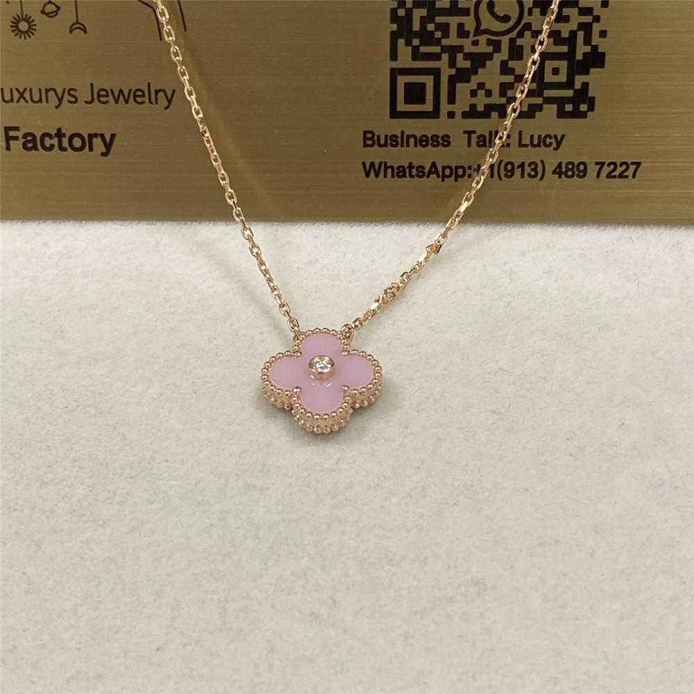 VCA 18K Rose Gold Pink Sevres Porcelain Diamond Holiday Pendant