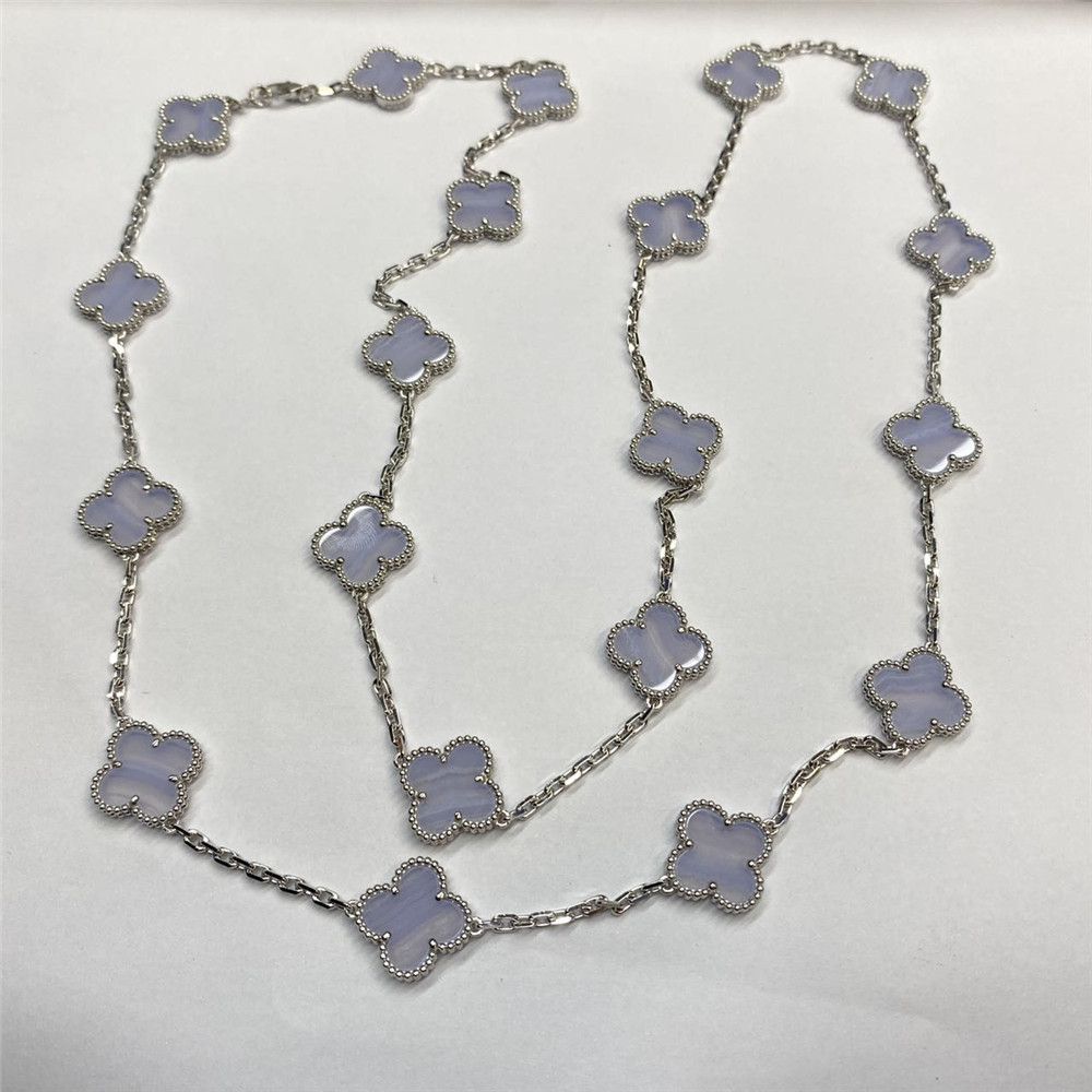 VCA Vintage Alhambra 18K White Gold 20 Motifs Chalcedony Necklace