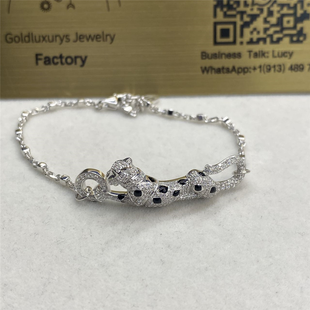 Panthere De Cartier 18K White Gold Black Lacquer Emerald and Diamond Bracelet N6710514