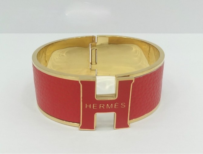 Classic Hermes "H" Logo Bangle, Red with 18k Yellow Gold