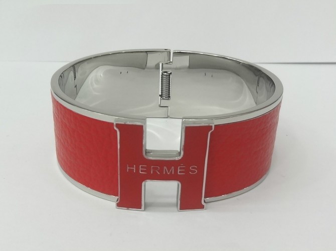 Hermes "H" Logo Bangle, Red with 18k White Gold