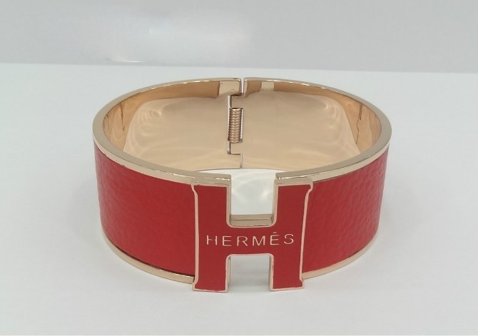 Hermes "H" Logo Bangle, Red with 18k Rose Gold