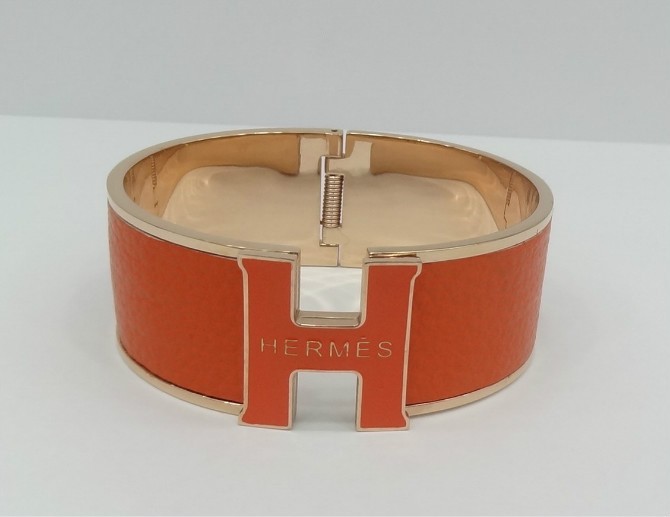 Hermes "H" Logo Bangle, Orange with 18k Rose Gold