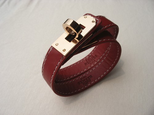 Classic Hermes Red Leather Bracelets With Rose Gold Turn Buckle