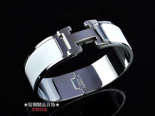 Hermes LOGO Bangle With 18k White Gold, Wide