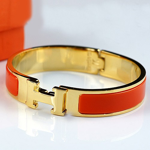 Classic Hermes LOGO Bangle Orange Color With 18K Yellow Gold