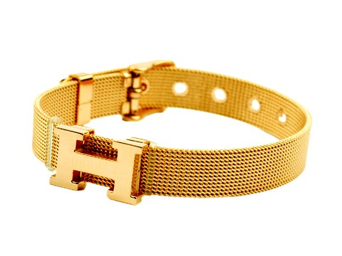 Classic Hermes "H" Logo Bracelet in 18kt Yellow Gold