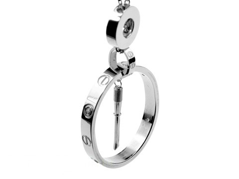 Cartier 3 Circle and Screwdriver Love Necklace in 18kt White Gold with Pave Diamonds
