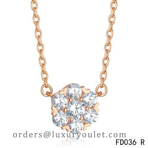 Van Cleef & Arpels Pink Gold Floral Fleurette Pendant Necklace 7 Diamonds