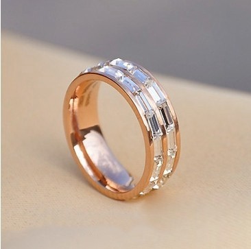 Cartier 2 Row Wedding Band Ring in 18kt Pink Gold with Baguette-Cut Diamonds