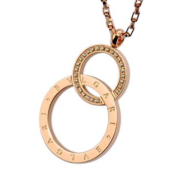 Bvlgari Two Rings Necklace in 18kt Pink Gold Paved With Diamonds