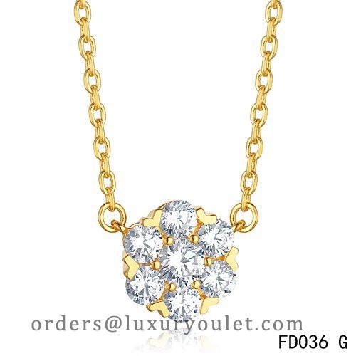 Van Cleef & Arpels Yellow Gold Floral Fleurette Pendant Necklace 7 Diamonds