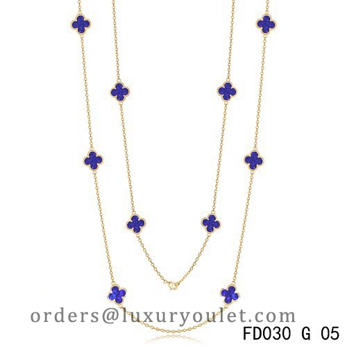 Van Cleef & Arpels Vintage Alhambra 10 Motifs Lapis lazuli Long Necklace Yellow Gold