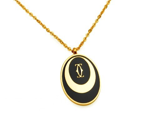 Cartier Double C Logo Necklace in 18kt Yellow Gold with Black Lacquer