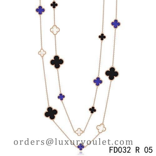 Van Cleef Arpels Magic Alhambra 16 Motifs Stone Combination Long Necklace Pink Gold