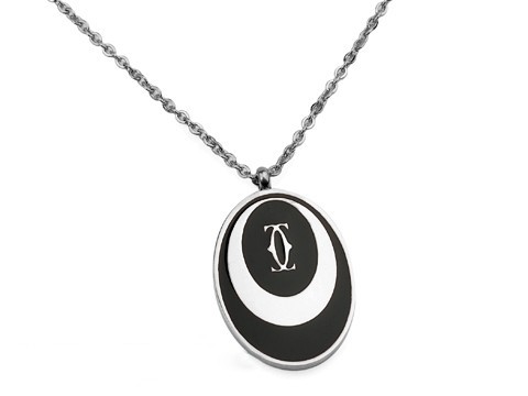 Cartier Double C Logo Necklace in 18kt White Gold with Black Lacquer