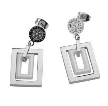 Bvlgari Earrings in 18kt White Gold with White Ceramic and Pave
