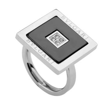Bvlgari Square Ring in 18KT White Gold with Black Onyx and Pave