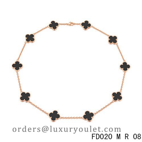 Van Cleef Arpels Vintage Alhambra Necklace Pink Gold 10 Motifs Black Onyx