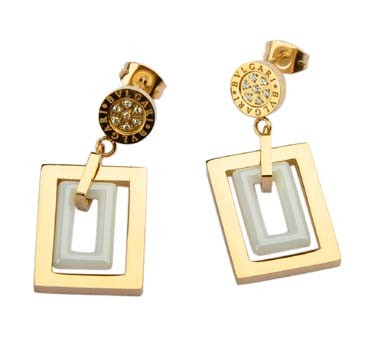 Bvlgari Earrings in 18kt Yellow Gold with White Ceramic and Pave