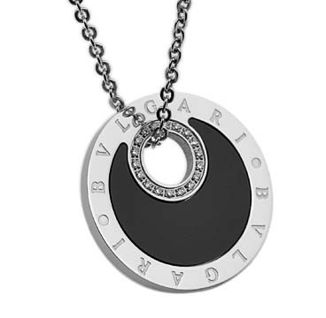 Bvlgari Necklace in 18kt White Gold Paved With Diamonds and Blac