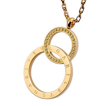 Bvlgari Two Rings Necklace in 18kt Yellow Gold Paved With Diamon