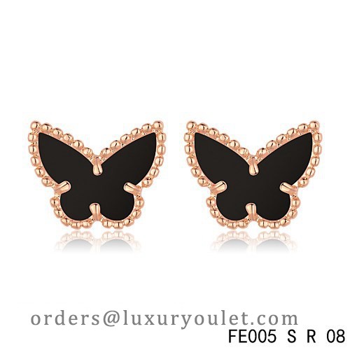 Van Cleef & Arpels Vintage Alhambra Black Onyx Butterfly Earstuds Pink Gold