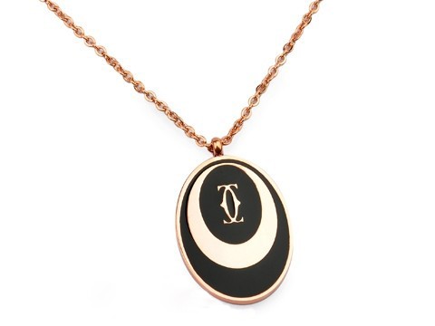 Cartier Double C Logo Necklace in 18kt Pink Gold with Black Lacquer
