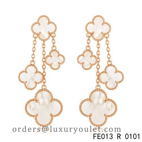 Van Cleef & Arpels Pink Gold Magic Alhambra Earclips,White Mother of Pearl 4 Motifs