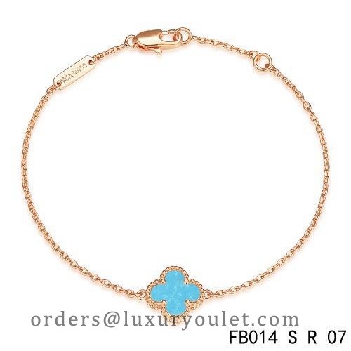Van Cleef & Arpels Pink Gold Sweet Alhambra Clover Bracelet,Turquoise
