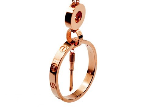 Cartier 3 Circle and Screwdriver Love Necklace in 18kt Pink Gold with Pave Diamonds
