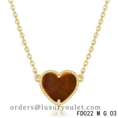 Van Cleef Arpels Sweet Alhambra Tiger's Eye Heart Necklace Yellow Gold