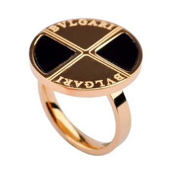 Bvlgari Round Ring in 18KT Pink Gold with Black Onyx and Pave Di