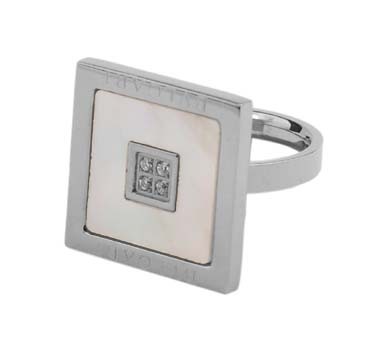 Bvlgari Square Ring in 18KT White Gold  and Pave Diamonds