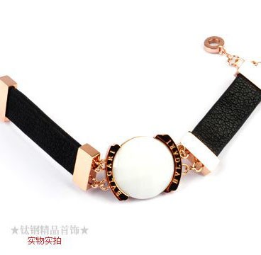 Bvlgari Bracelet in 18kt Pink Gold with Black Leather and White