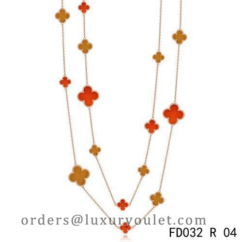 Van Cleef Arpels Magic Alhambra Long Necklace Pink Gold 16 Motifs Stone Combination