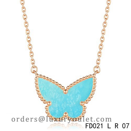 Van Cleef Arpels Lucky Alhambra Turquoise Butterfly Necklace Rose Gold
